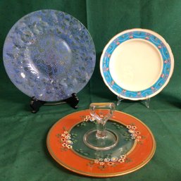 Vintage Sandwich Tray And Two Signed Plates, Minton, Etc., See Photos, See Description For Details