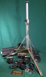 Collapsible Adjustable Tripod, Vintage Cameras And Misc. Camera Accessories - Lot Of 10
