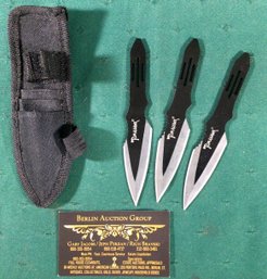Set Of 3 Tomohawk Throwing Knives With Arm Sheath Pouch