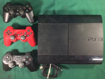 PS3 With 3 Controllers And One Controller Charging Cable