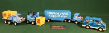 Vintage Pan-Am Truck With Trailer, Cargo Truck, And Fork Lift, And Goodyear Van - HTF - Lot Of 4