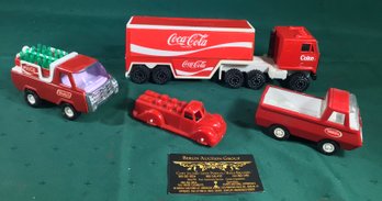 Vintage Coke Truck And Trailer, Truck With Coke Bottles, Tonka Truck, Hasbro Truck - Lot Of 4