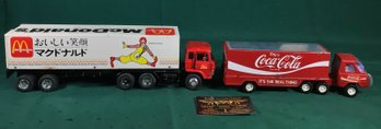 Vintage McDonald's Trailer With Japanese Writing On Truck HTF, Coca-Cola Bottle Truck - Lot Of 2 - See Photos