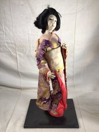 Antique Japanese Doll On Stand - 25 In Height