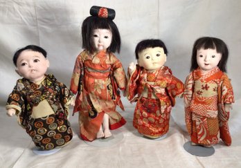 4 Antique Japanese Dolls - Tallest Is 14 In Height