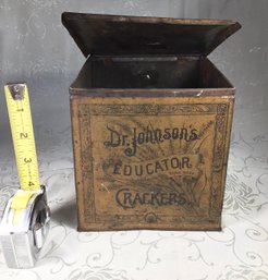 Antique Dr. Johnsons Educator Crackers Tin Box - 6 In X 6 In X 6 In - #39
