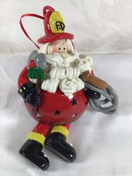 Fireman Santa Ornament With Dangling Legs