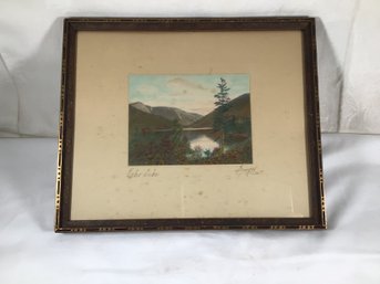 Antique Chromolithograph, Echo Lake, Signed - 10 In X 12 In