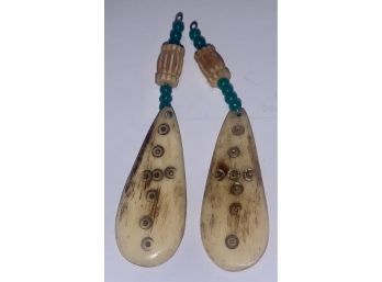 Bone & Jade Beads, Pair, Possibly Earrings, 3 Inch Long, SHIPPABLE