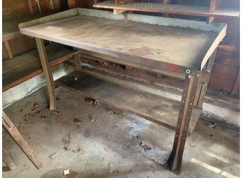 Antique Metal Industrial Table - Work Bench, Around 6 Feet In Length