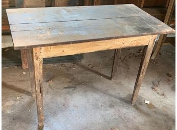 Old Antique Country Solid Wood Table, In Old Paint, Scrub Top