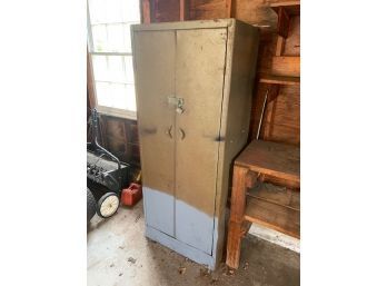 Metal Storage Locker - With Wood Shelfing Added To Interior. Around 6 Ft. Tall