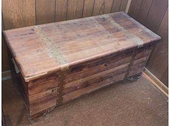 Solid Cedar Chest, With Metal Decorative Strapping, Made In Portland, ME.