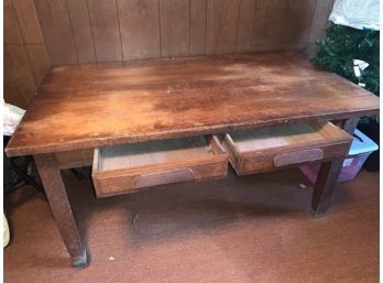 Oak 2 Drawer Library Table, Rishel Furniture Co., Sold In Hartford, CT.