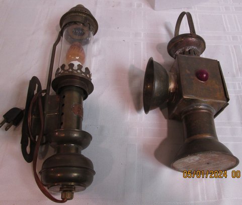 Antique Lamp And Railroad Lantern