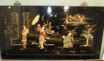 Pair Of Lovely Asian Abalone & Jade Inlaid Artwork Screens