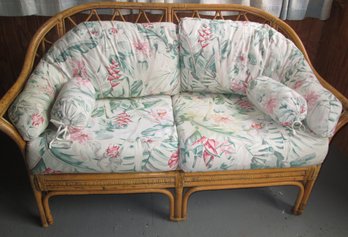 Lovely Rattan Love Seat In Floral Garden Print