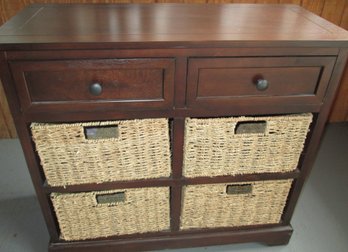 Wood & Rattan Storage Cabinet Great For Your Front Entrance Or Mudroom