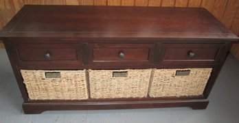 Wood And Rattan Storage Bench