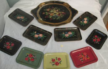 Hand Painted Vintage Metal & Wooden Trays