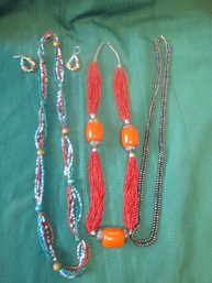 Coral And Colored Microbeaded Necklaces