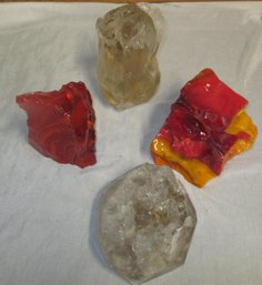 Assorted Art Glass Rock And Real Quartz Stones