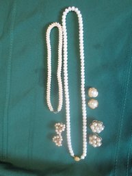 Pearl Strands With Clip On Earrings