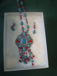 Faux Turquoise And Red Corral Set