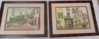 Pair Of Prints Of Local  Village Marketing Downtown