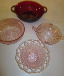 Assorted Pink Depression And Cranberry Glass
