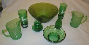 Vintage Green Glass Collection Includes Vasoline Glass