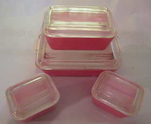Vintage Pyrex  Pink And White Refridgerator Set With Lids