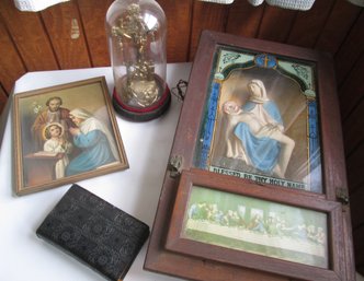 Antique Viaticum Cabinet- Christ Dying On The Cross Religous Lot #2