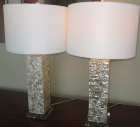 Beautiful Pair Of Abolone Shell Mosaic Lamps