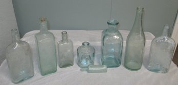 Vintage Aqua Glass Bottle Collection