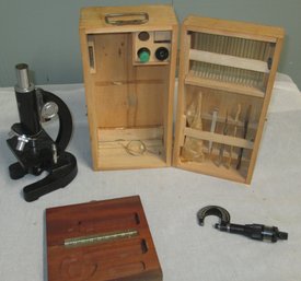 Vintage Micrometer And Monocular Microscope