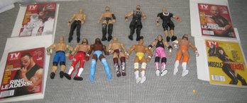 Assorted Wrestling Figurines & Wrestling Tv Magazine