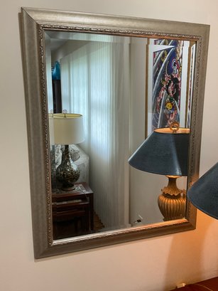 Large Rectangular Mirror With Beveled Edge.  Silvered Frame.
