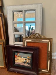 Mirrored Shutter, Antique Gilded Picture Frame, Small Hand Painted Artwor