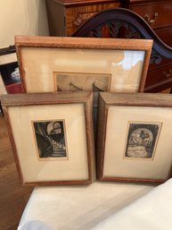 Sepia Litho Artwork By Morris Henry Hobbs -3 Pieces