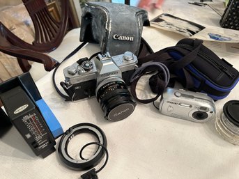 Vintage  Cameras Canon FTb & SONY Cybershot And Flash