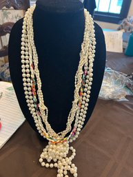 Fresh Water Pearl Necklace, Rice Bead Necklace, Faux Pearl Long Strand Necklace (Qty 3)