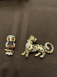 Atwood & Sawyer Brooches Owl And Leopard