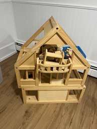 Wooden Doll House With Accessories