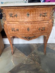 Antique French Louis XV Style Bombe Marble Top Parquet Commode