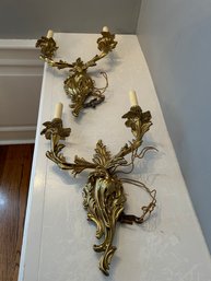 Set Of Ornate Gold Electrified Two-light Sconces