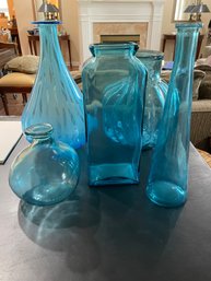 Lot Of 5 Large Blue Glass Vases