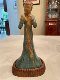 Chinese Clay Female Figurine On Wood Stand . 9