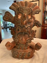 Terracotta Effigy Sacred God Of Corn Zapoteca Civilization Mexico &  Vintage Sculpture Head From Mexico