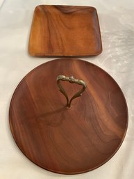 2 Mid Century Wood Serving Pieces. 1 Kromex, 1 Unbranded